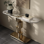 Schmale Konsole mit Sintersteinplatte,Moderner Eingangstisch mit Metallbasis,Dekorativer Sofatisch,Einfache Montage,f&uuml;r Wohnzimmer,Flur,Eingangsbereich,Foyer(Gold,120cm)
