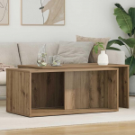 Modernes Couchtisch-Set aus Holzwerkstoff, minimalistisches Couchtisch-Set f&uuml;r Moderne Einrichtung, schlankes rechteckiges in Artisan-Eiche, Zeitloses Elegantes 2-teiliges