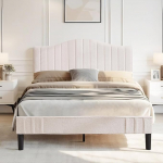 VECELO polsterdatud voodi 140 x 200 cm kaheinimesevoodi, Teddy kangast voodiraam reguleeritava k&otilde;rguse ja lamelliraamiga, 20 cm voodi all hoiuruum, m&uuml;ravaba, ilma pehmevedrustuseta, beeži v&auml;rvi