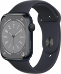 Apple Watch Series 8 (GPS, 45 mm) alumiiniumist korpus Midnight koos Midnight spordirihmaga (uuenenud)
