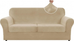 ZNSAYOTX Luxuri&ouml;ser 3-teiliger Sofabezug aus Samt mit 2 extra gro&szlig;en Sitzkissenbez&uuml;gen, Stretch-Sofabez&uuml;ge f&uuml;r 2 Kissen, Couch, dick, weich, gro&szlig;, Zweisitzer-Sofa-Schonbezug f&uuml;r Wohnzimmer (XL,