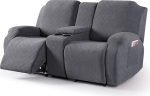 VANSOFY Deck Chair Cover koos keskkonsooli Stretch diivan Slipcover 2 istuja Jacquard Recliner diivan katab m&ouml;&ouml;bli kaitsja elastse alumine Tume Hall