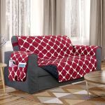 Elegantne mugavus tikitud m&ouml;&ouml;bli kaitsjad Solid ja tr&uuml;kitud disain Reversible Slipcovers koos elastsete rihmade ja Smart taskud , Bloomingdale Loveseat, Burgundy / Black