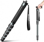 Manbily Monopod 36 mm for Cameras 44 cm - 174 cm Aluminium Monopod Tripod DSLR Travel Monopod with Walking Stick Handle 6 Sections Hiking Poles Max. 18 kg with Phone Clip Video Camera (Metal Grey)
