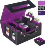 Kaartide hoiukarp k&auml;epidemetele, Commander Deck Box for MTG & TCG, Trading Card Storage Box koos 4 toploaderiga, 4 stopperiga, 4 v&auml;rvilise vaheseinaga (must ja lilla)