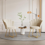 Hawthyhome 2 polsterdatud s&ouml;&ouml;gitoa toolide komplekt, make-up laud, sametist tool, kroonlehtede seljatugi metalljalgadega, kuldne, maksimaalne koormus 150 lb beež
