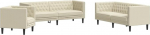 3-TLG. Chesterfield Diivan Set Creme Kunstleder in pflegeleichtem Kunstleder Sofagarnitur Chesterfield Stil f&uuml;r EIN bequemes Sitzerlebnis