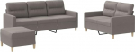 3-TLG Sofagarnitur mit Kissen Taupe, 3-teilige Couchgarnitur aus strapazierf&auml;higem Stoff mit dick gepolsterten Sitzfl&auml;chen und Armlehnen, inklusive vielseitigem Fu&szlig;hocker,