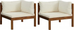 Ecksofa 2er Set cremewei&szlig; 69x69x62,5 cm Akazienholz mit &Ouml;lfinish Modernes Design Robustes Outdoor Loungem&ouml;bel Modular f&uuml;r Balkon Garten Terrasse