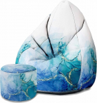 DreamRoots T&auml;idisega t&auml;iskasvanute Bean Bag 80 x 80 x 120 cm - Bean Bag Tool - Bean Bags koos seljatoe ja kaanega - Bean Bag Chair - Chill Chair Velvet Blue Marble (sametne sinine marmor).