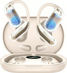 EUQQ Open Ear Kopfh&ouml;rer 50 Std Kabellos Bluetooth 6.1 HiFi Kopfh&ouml;rer mit Flexiblem Ohrhaken 4 ENC Mic 1 std Schnellladung Doppel LED Ladebox Smart Touch Over On Ear Ohrh&ouml;rer f&uuml;r Sport Running (Khaki)