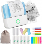 HUIJUTCHEN Mini Printer, Wireless Bluetooth Photo Printer, Portable Thermal Printer, Smartphone Pocket Printer, Compatible with Android & iOS, with 10 Rolls of Paper for Study, Notes, Photos (Blue)