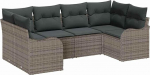 Rantry 6-teiliges Garten Sofa Set mit Kissen Grau Poly Rattan, 2-Sitzer Garten Sofa mit Kissen Grau Poly Rattan Gartenlounge Model3345839