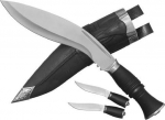 3x Kukri Gurkha Knife Set - 1 Large Knife - 2 Small Knives with Sheath, Black / Silver