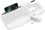 Traadita klaviatuuri-hiire komplekt, ergonoomiline t&auml;issuuruses klaviatuur randmetoe, telefonihoidja, puhkerežiimiga, vaikne 2,4 GHz traadita klaviatuur ja hiir Windowsile, arvutile, s&uuml;learvutile, arvutile - valge