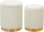 Beliani Miramar Round Pouf Set of 2 Velvet White Ottoman Seat Pouf Groove Look