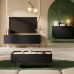 Home Furniture Set Wall Unit in Black Matt with Oak 3-Piece with Coffee Table, Lowboard, Sideboard, Modern, Handle-Free