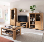 Living Room Furniture Set Partially Solid Oak 5 Pieces 1 Display Cabinet 1 Wall Shelf 1 Lowboard 1 Highboard 1 Coffee Table