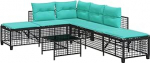 3-teiliges Ecksofa-Set f&uuml;r den Garten mit Kissen, schwarzes Polyrattan Sofa Model365452