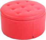 CLP Evora Faux Leather Stool I Fabric I Velvet I Upholstered Stool Round I Quilted Stool with Storage Space I Round Stool Padded Colour: Red Material: Faux Leather