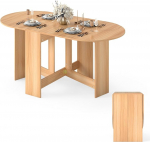 GIANTEX kokkupandav s&ouml;&ouml;gilaud, puidust k&ouml;&ouml;gilaud, s&ouml;&ouml;gilaud 4-7 inimesele, funktsionaalne laud, elutoa s&ouml;&ouml;gilaud, ovaalne k&ouml;&ouml;gilaud, ruumi s&auml;&auml;stev lame, 163 x 80 x 75 cm (naturaalne)