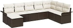 8-teiliges Garten-Sofa-Set mit Kissen Braun Poly Rattan, 2-Sitzer Garten-Sofa mit Stauraum & Kissen Braun Poly Rattan Gartenlounge Model3354147