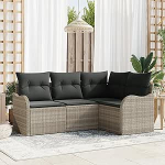 Modernes Outdoor-Ecksofa Set Hellgrau mit Schwarzen Kissen, Modulares Gartensofa aus Wetterfestem Poly-Rattan f&uuml;r Terrasse und Balkon, Flexibles Sitzgruppen Arrangement,