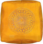 Maroko nahast pouf, Cube Ottoman Pouf, nahast pouf, nahast jalatugi, 100% nahast, Maroko pouf - t&auml;itmata (sinepikollane)