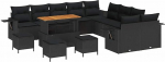 14-teilige Garten-Sofa-Set mit Kissen Schwarz Poly-Rattan Akazie Gartenlounge Model3361809