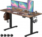VOSATRON Electric Height-Adjustable Desk, 160 x 60 cm, Height Adjustable Desk with Memory Control and Anti-Collision Technology, Wheels, Splicing Board, Black Frame/Brown Table Top