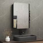 WDWRITTI Ristk&uuml;likukujuline peegelkapp 50 x 70 cm vannitoa jaoks, &uuml;mardatud nurgad, must vannitoa kapp koos peegliga ja riiuliga, seinakapp, meditsiiniline kapp