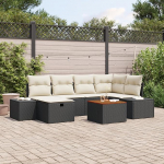 Rantry 7-teiliges Garten Sofa Set mit Kissen Schwarz Poly Rattan Gartenlounge Model3359593