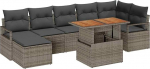 8-teiliges Garten Sofa Set mit Kissen Grau Poly Rattan Akazie, 2-Sitzer Garten Sofa mit Kissen Grau Poly Rattan Gartenlounge Model3349740