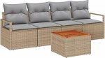 5-teiliges Garten-Sofa-Set mit Kissen Beige Poly Rattan Akazie Gartenlounge Model3347637