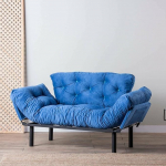 Dmora Zeeusis 2-kohaline diivanvoodi, teisaldatav diivan, lineaarne kangastruktuur, magamistool koos panipaigaga, 155 x 70 x 85 cm, sinine