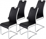 Hela Tische, Tabea Set of 4 Swing Chairs Faux Leather Black / White with Handle Hole Metal Frame Chrome 43 x 61 x 99 cm