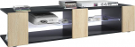 Vladon Lowboard Movie V2 TV-kapp 6 avatud sektsiooniga ja liistudega, matt must / tammesahk hall, sisaldab valget LED-valgustust (134 x 29 x 39 cm)