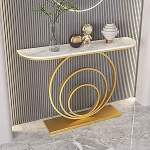 Moderner Konsolentisch mit geometrischem Metallgestell f&uuml;r schmale Eing&auml;nge, Wohnzimmer-Sofatisch, platzsparende Flur-Foyer-L&ouml;sung