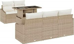 Rantry 6-teiliges Garten Sofa Set mit Kissen Beige Poly Rattan Gartenlounge Model3357654