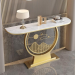 Generisch Moderner Konsolentisch in Marmoroptik mit runden Metallbeinen - Stilvolles M&ouml;belst&uuml;ck (100 x 30 cm) f&uuml;r Flur und Wohnzimmer - Elegantes wei&szlig;es Akzentst&uuml;ck