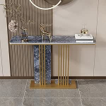 Generisch Schmaler, Goldener Konsolentisch mit Stauraum - Moderner Beistelltisch f&uuml;r Wohnzimmer, Flur und Eingangsbereich - Abgerundete Ecken, Blau, 80 x 30 x 80 cm