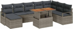 9-teiliges Garten Sofa Set mit Kissen Grau Poly Rattan Akazie, 2-Sitzer Garten Sofa mit Kissen Grau Poly Rattan Gartenlounge Model3349747