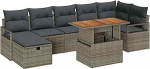 8-teilige Garten Sofa Set mit Kissen Grau Poly Rattan, 2-Sitzer Garten Sofa mit Stauraum & Kissen Grau Poly Rattan Gartenlounge Model3361335