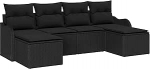 6-teiliges Garten-Sofa-Set mit Kissen Schwarz Poly Rattan, 2-Sitzer Garten-Sofa mit Kissen Schwarz Poly Rattan Gartenlounge Model3345813
