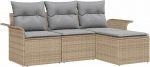 4-teiliges Garten Sofa Set mit Kissen Beige Poly Rattan, 2-Sitzer Garten Sofa mit Stauraum & Kissen Beige Poly Rattan Gartenlounge Model3353979