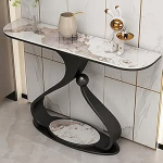 Konsolentisch im Landhausstil mit Stauraum, Eingangstisch mit Marmorplatte, Kleiner Flurschreibtisch mit Metallbeinen, stilvolle Schwarze Konsole f&uuml;r das Wohnzimmer, 120 x 29 cm