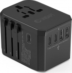 Maailma reisiadapter, Unidapt universaalne reisipistik 3USB C 2USB ja 1AC pistikupesa, rahvusvaheline pistikupesa adapter, universaalne adapter Saksamaa, USA, Inglismaa, Tai, Itaalia, Austraalia jaoks.