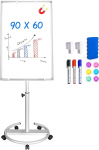 maxtek Flipchart Stand, 90 x 60 cm Flipcharts Whiteboard, Aluminium Frame Hook Moving Flipchart Paper, Magnetic Writeable Height Adjustable, Eraser, Markers and Magnets