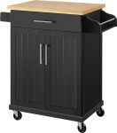 Yaheetech Movable Kitchen Islands Kitchen Trolley on Wheels, Serving Trolley with Drawer and 3 Cabinets, Wooden Worktop, Rolling Cart 66 &times; 45.5 &times; 91.5 cm, Country Style Kitchen Trolley, Black