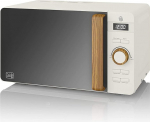 Swan Nordic digitaalne mikrolaineahi, 20 l, 6 t&ouml;&ouml;tamistasandit, 800 W v&otilde;imsus, 30-minutiline taimeri, lihtne puhastamine, sulatusrežiim, kaasaegne disain, puiduefektiga k&auml;epide, mattvalge v&auml;rvusega